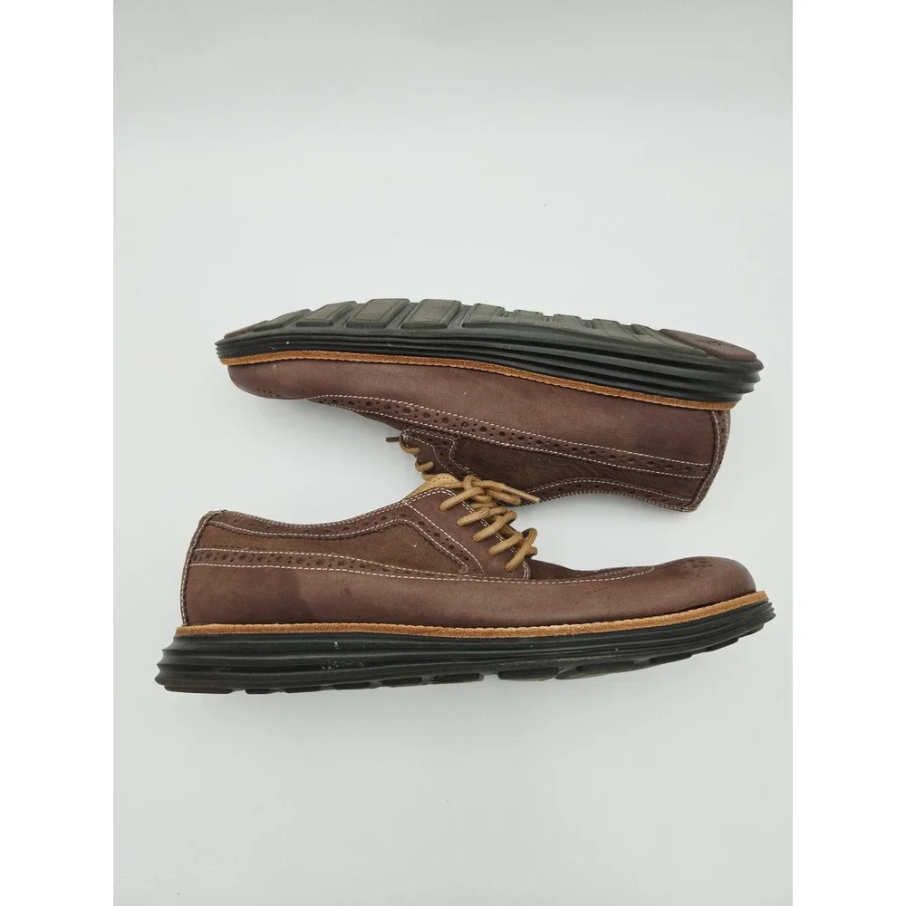 Cole Haan Lunargrand Wingtip Oxford Mens‎ 8.5 Brown Leather Canvas C13973 K14